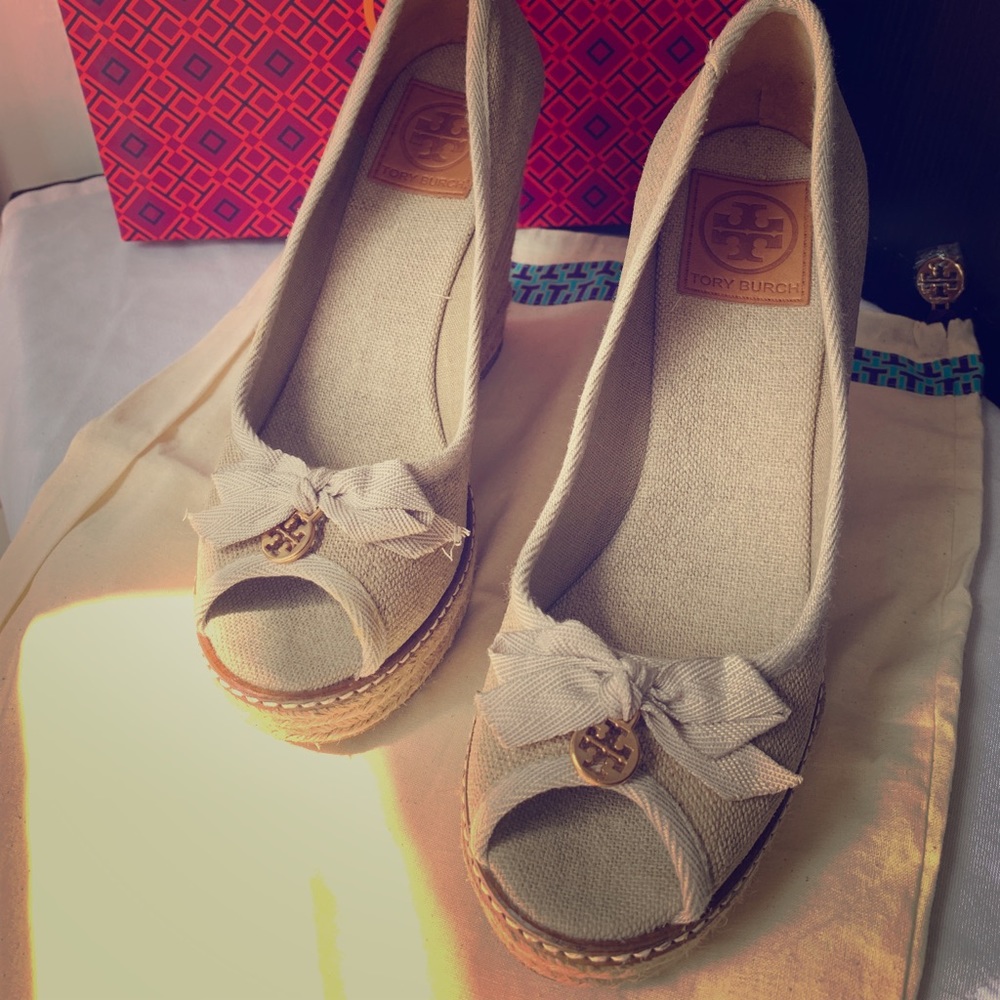 LIKE NEW - Tory Burch Peep Toe, Wedge Espadrille